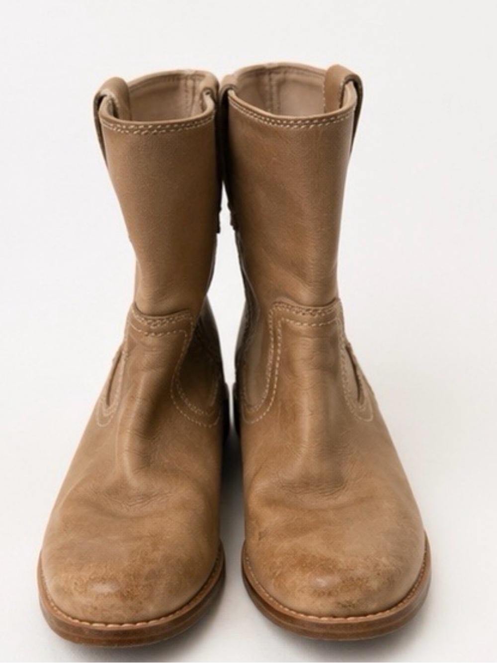Frye Anna Tan Leather Pull-On Ankle Boots